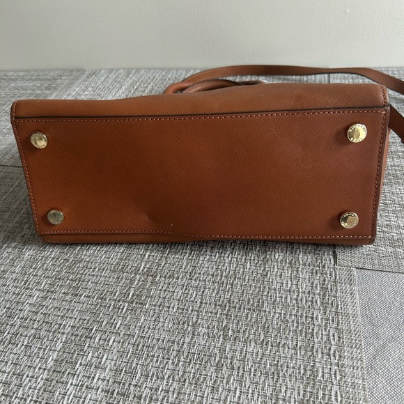 Michael Kors Brown Saffiano Leather Satchel Tote Shoulder Crossbody Bag Laptop w - Picture 10 of 12